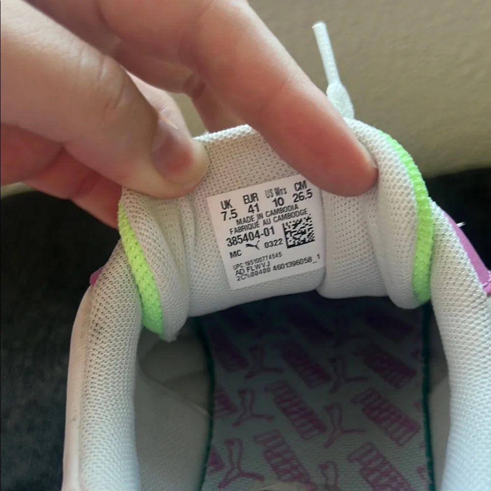 PUMA Women's White, Pink, and Green Sneakers - Picture 2 of 6